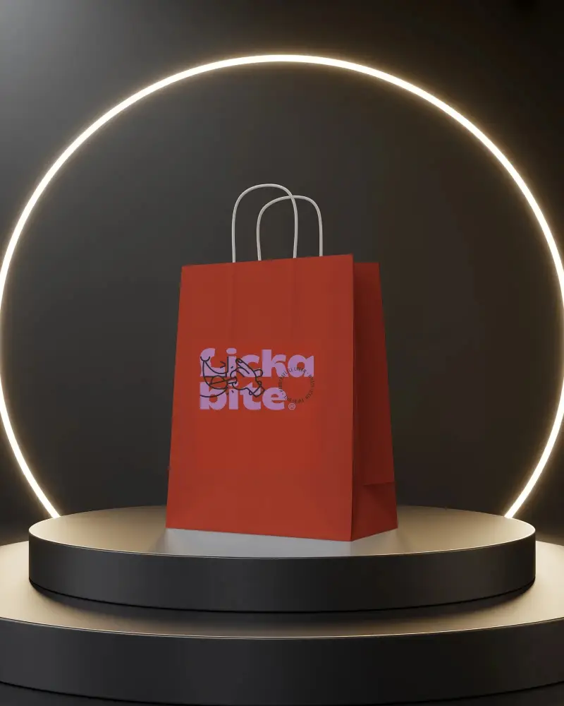 Premium Paper Bag Mockup On Modern Display Platform For Branding And Packaging Designs