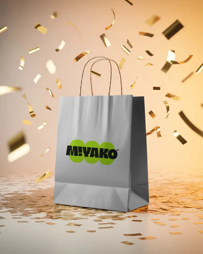 Elegant Paper Bag Mockup With Twisted Handles And Floating Golden Confetti Around