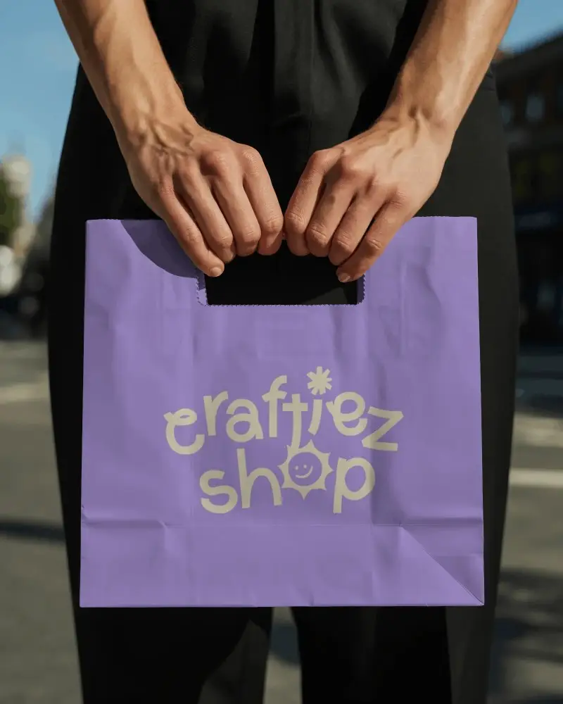 Sustainable Paper Bag Mockup With Cut Out Handle For Retail Packaging And Brand Presentation