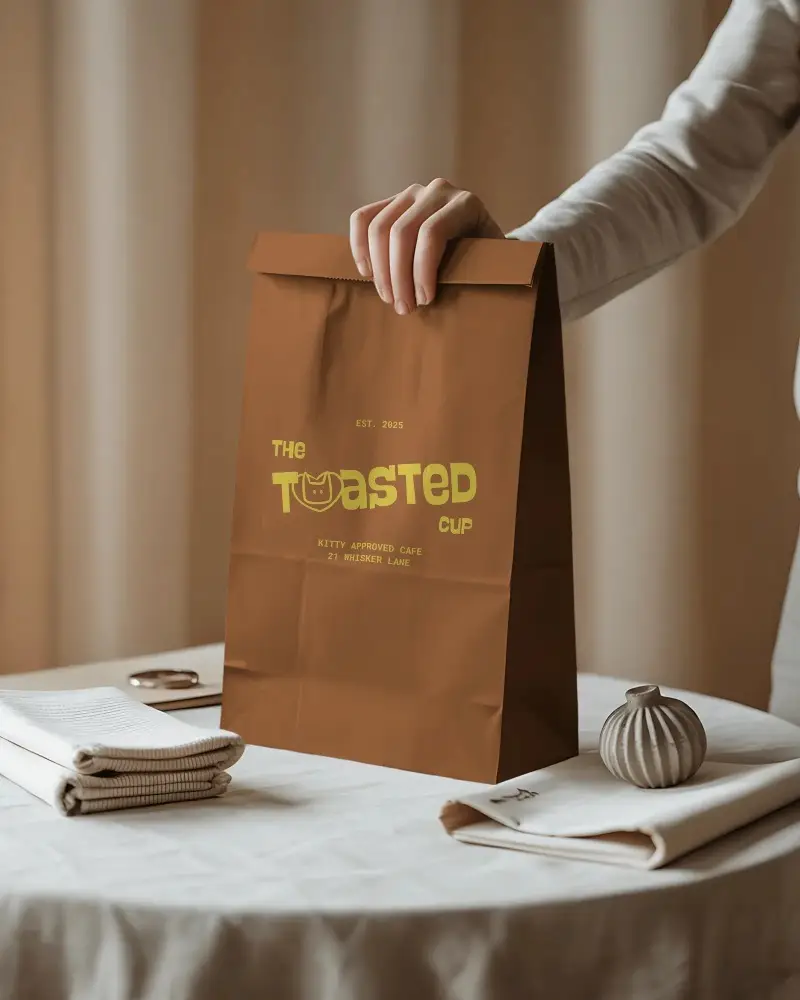 Minimalist Paper Bag Mockup For Retail Packaging Templates Showcasing Logo Designs
