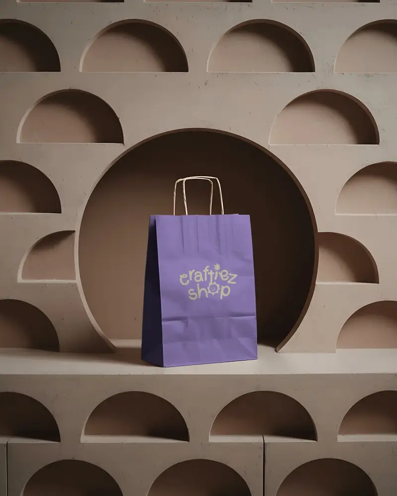 Minimalist Paper Bag Mockup With Handle For Retail Packaging And Brand Presentation Use