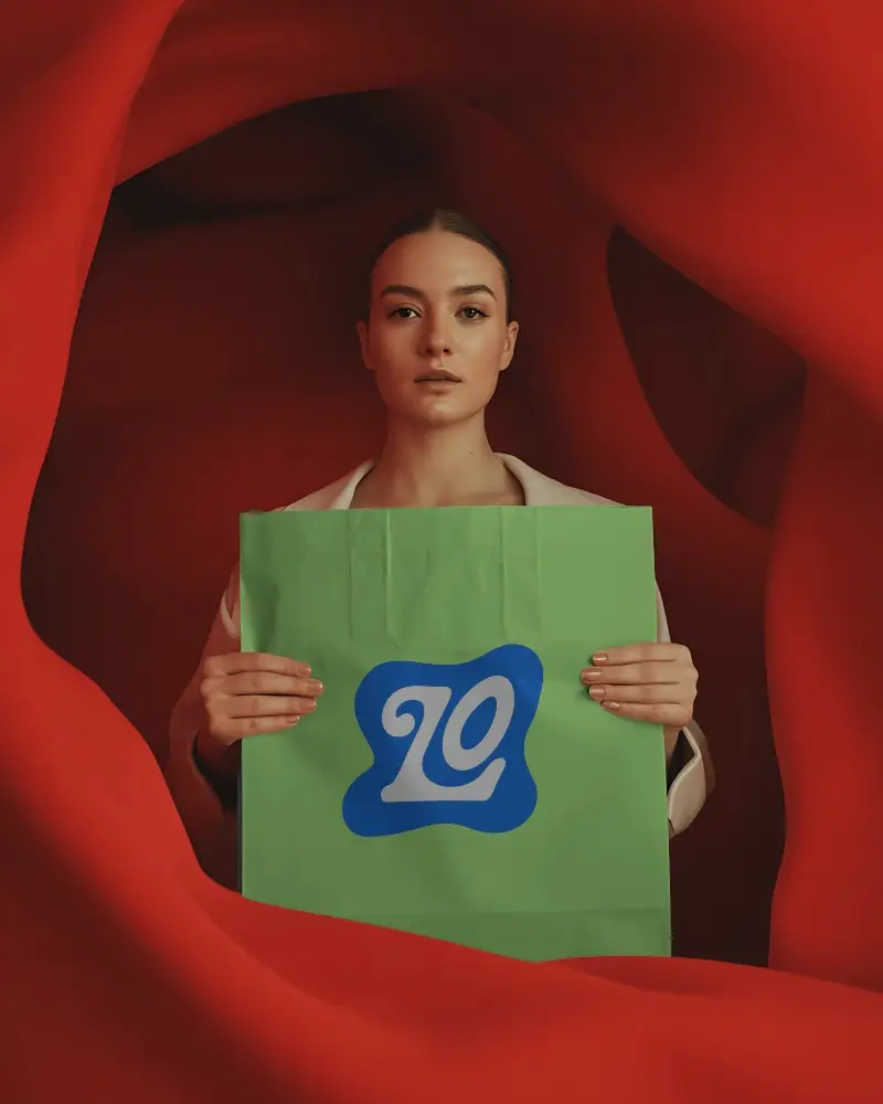 Woman Holding Large Paper Bag Mockup For Branding And Packaging Design Presentation