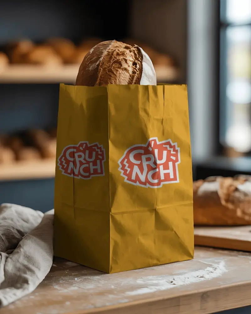 Kraft Paper Bag Mockup With Bakery Bread Mockup For Restaurant Packaging Design Display