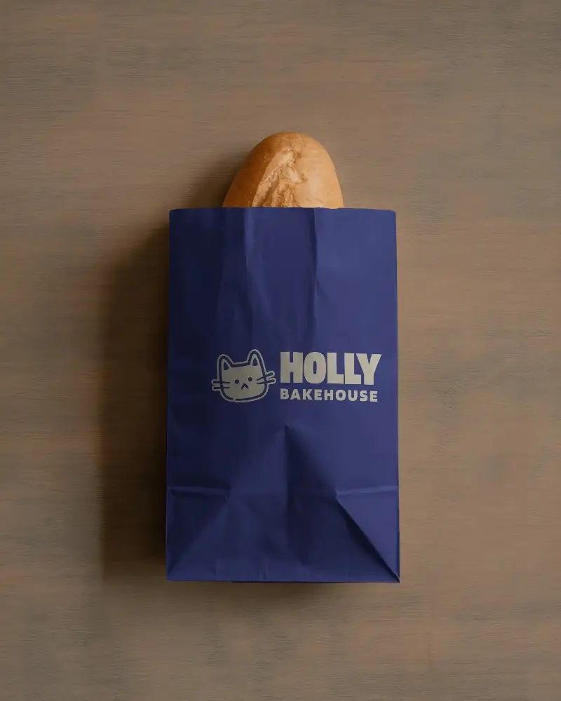 Food Paper Bag Mockup With Open Top Holding Loaf Of Bread For Marketing Use