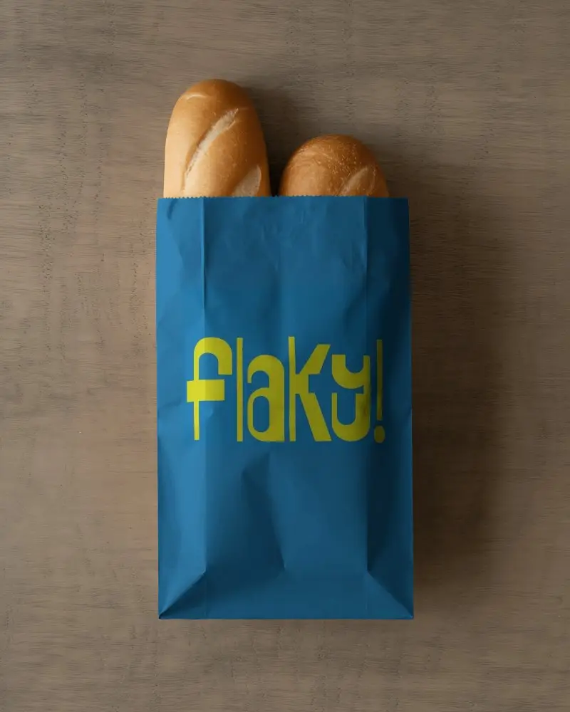 Plain Paper Bag Mockup With Bakery Bread Loaf For Branding Promo Packaging Design
