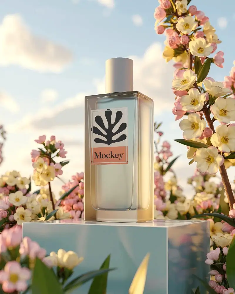 Elegant Floral Scented Perfume Bottle Mockup For Luxury Brand Packaging Design