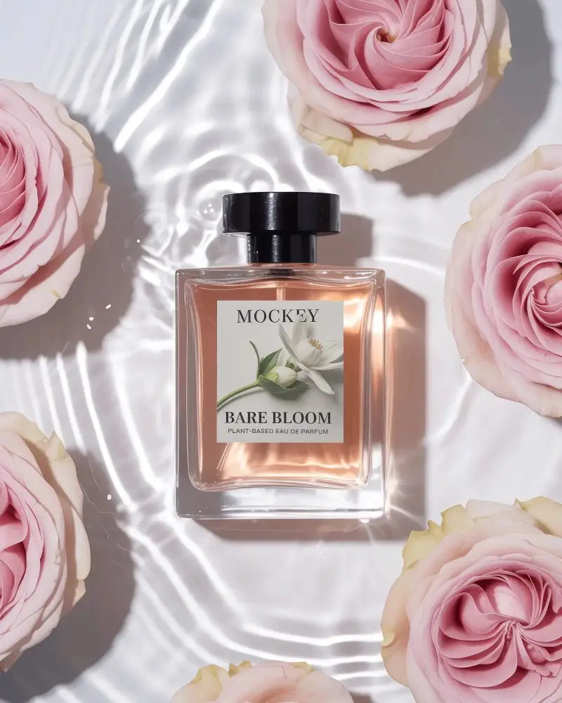 Luxury Floral Perfume Bottle Mockup With Elegant Rose Background For Product Presentation