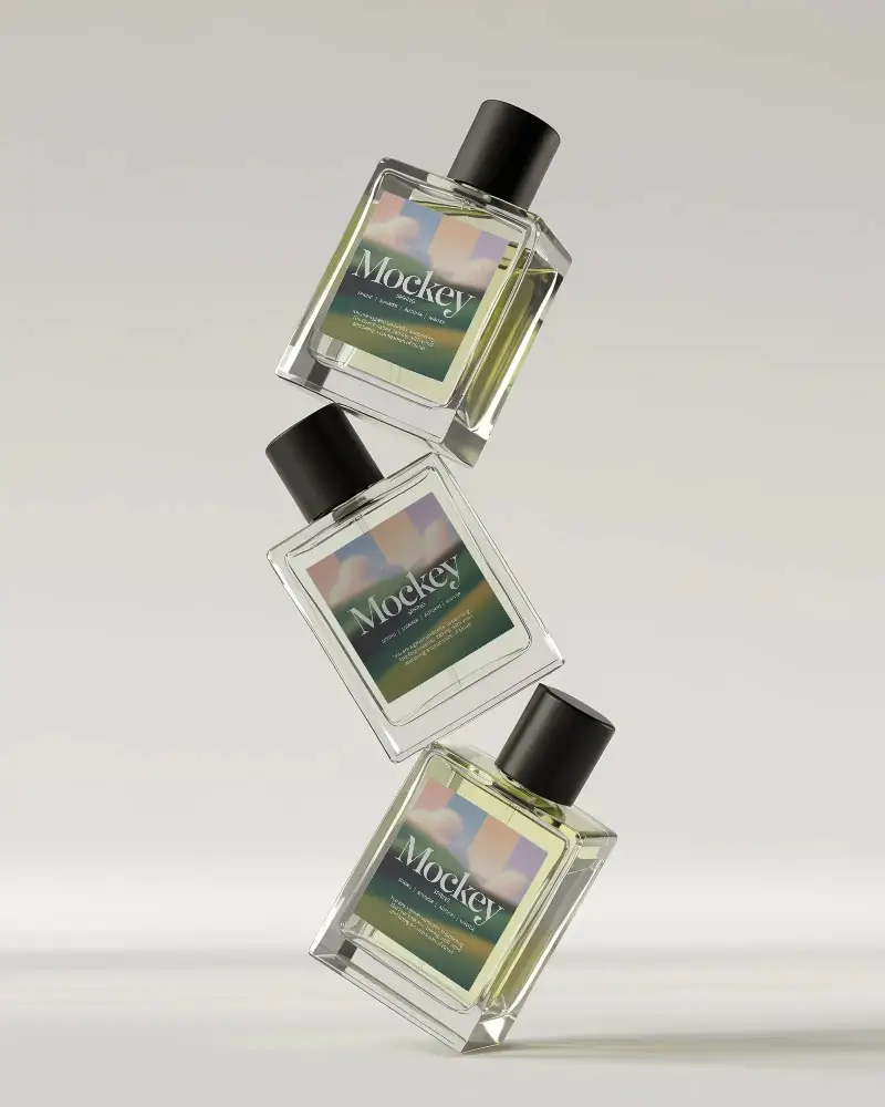 Luxury Perfume Bottles Mockup Floating Glass Bottles For Fragrance Brand Presentation