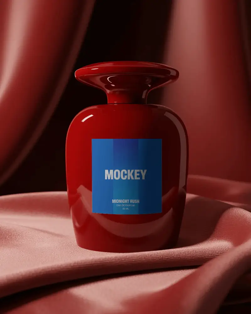 Elegant Luxury Perfume Bottle Mockup On Soft Fabric Background For Branding Presentation