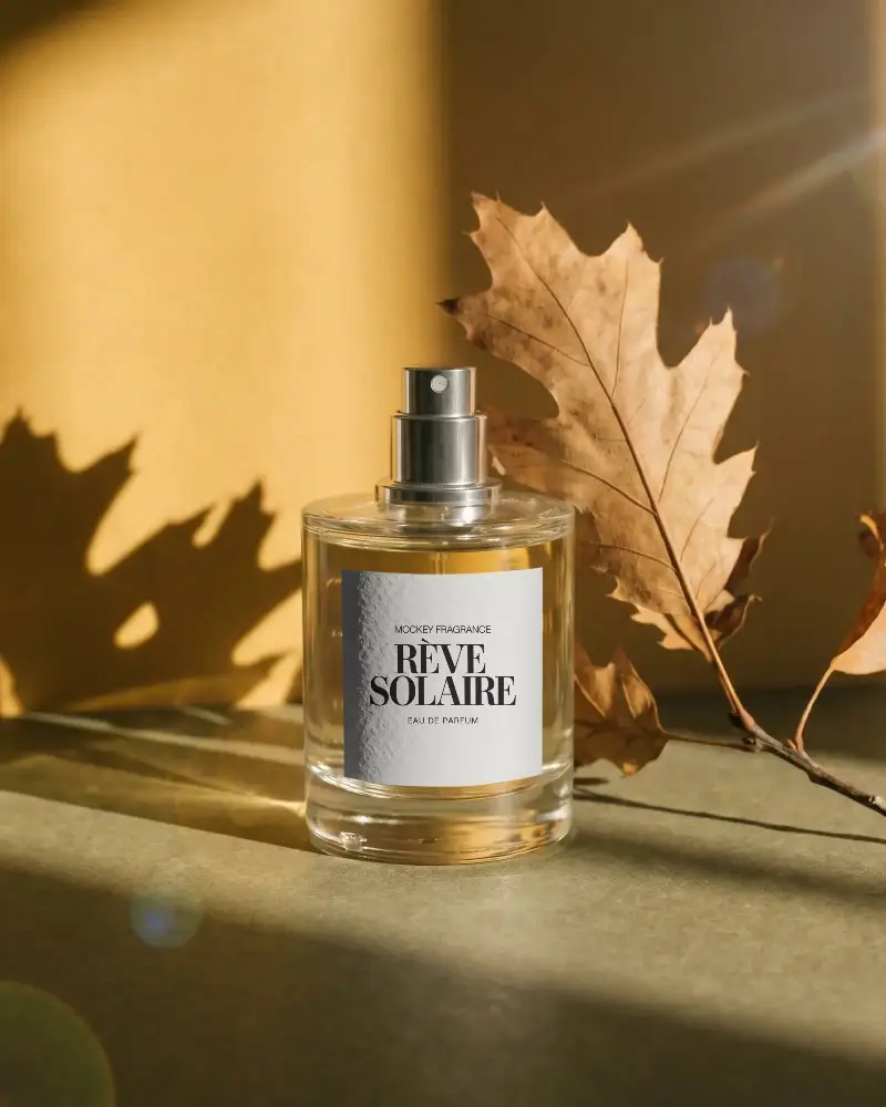 Luxury Perfume Mockup With Nature Inspired Background And Elegant Label Design