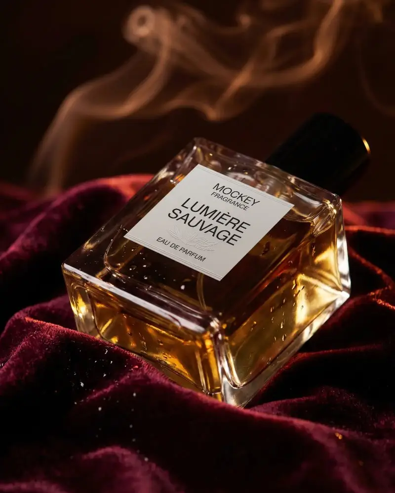 Premium Perfume Mockup Showcasing Transparent Bottle With Clear Label And Soft Light