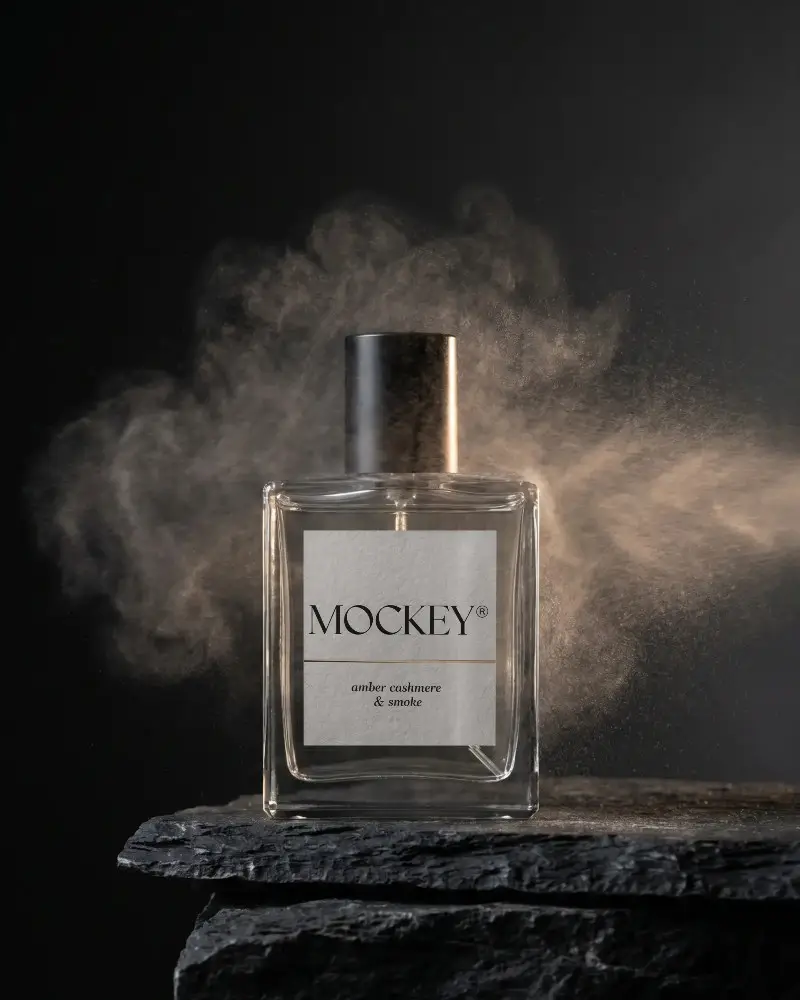 Luxury Perfume Mockup With Fragrant Spray On Stone Surface For Brand Presentation