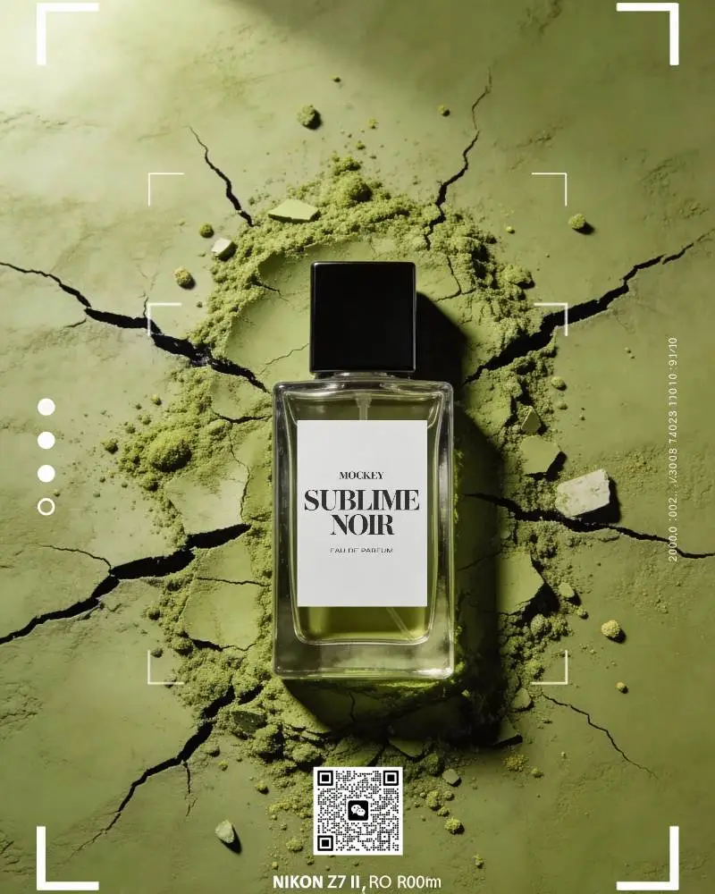 Luxury Perfume Bottle Mockup On Cracked Textured Surface Perfect For Branding Presentation