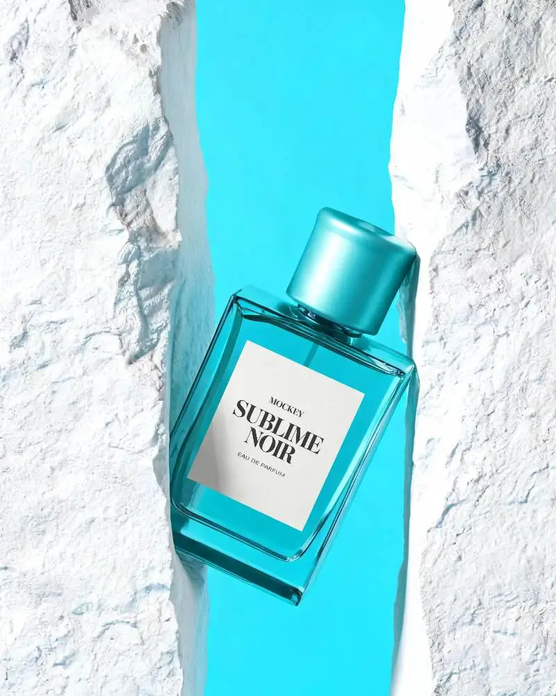Luxury Perfume Bottle On Textured Natural Stone Background With Minimalistic Design