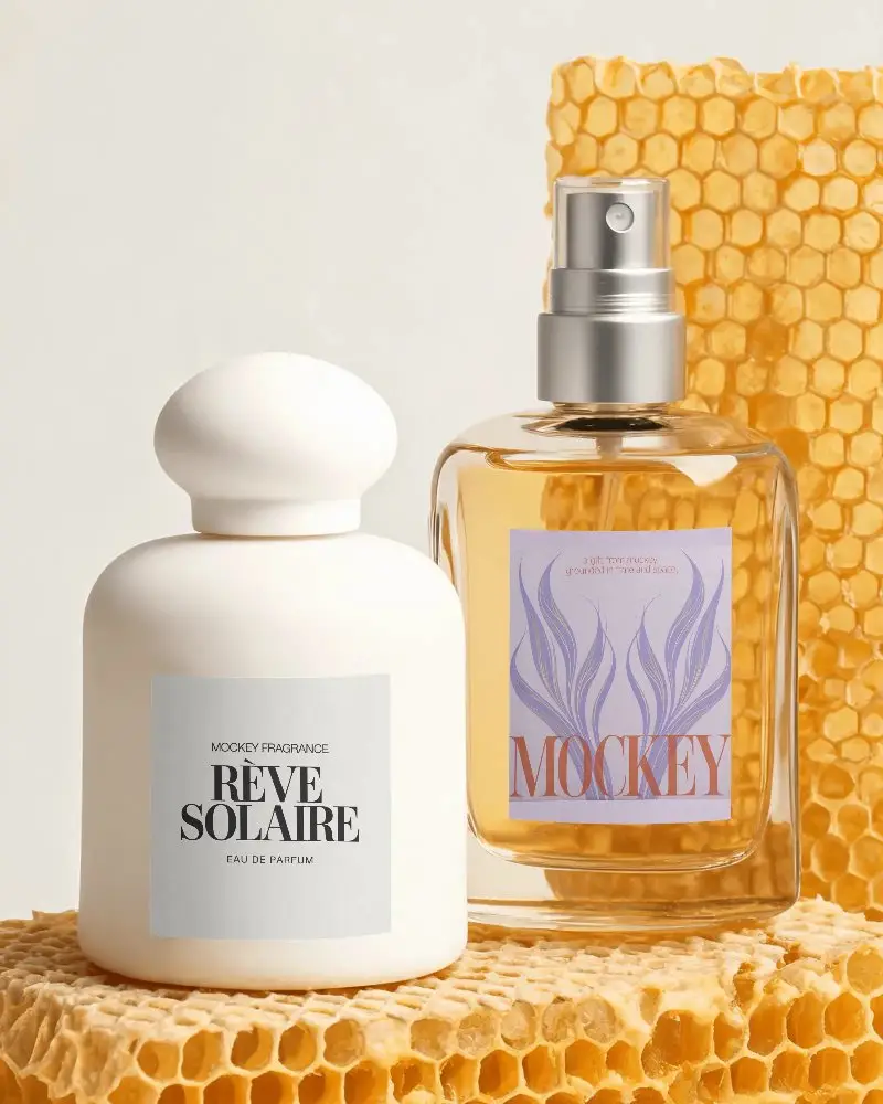 Luxury Perfume Bottle Mockup With Honeycomb Natural Fragrance Packaging Design Template