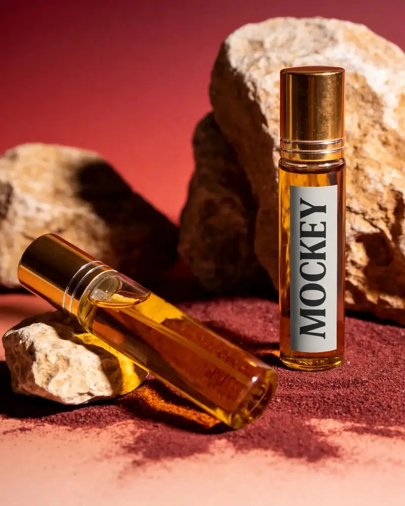 Natural Essential Oil Rollon Perfume Bottle Mockup With Stone Background For Perfume Display