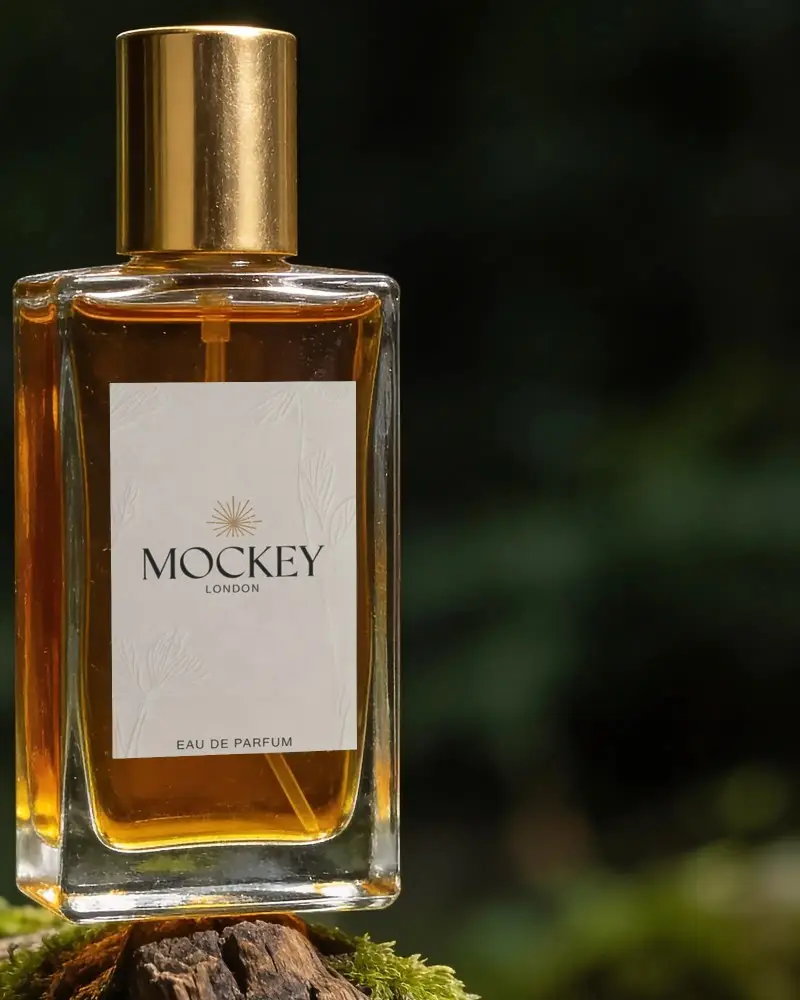 Luxury Perfume Bottle Mockup With Clear Glass Design And Elegant Golden Cap Ideal For Branding