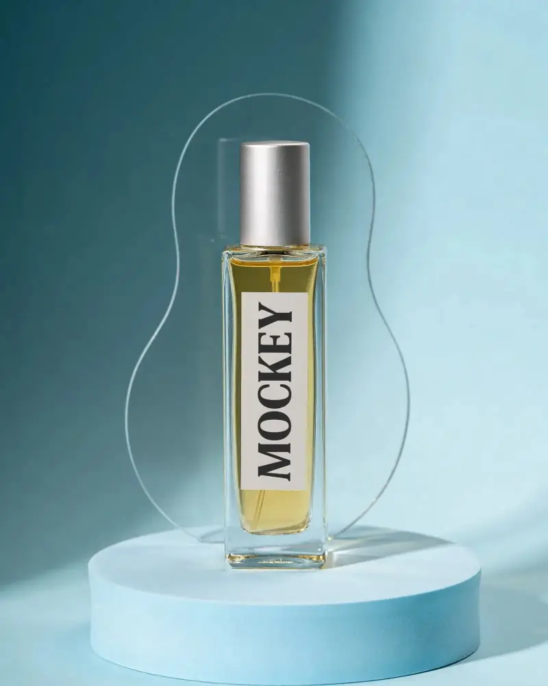 Minimalist Elegant Perfume Mockup Container Clear Glass Bottle Branding Mockup Presentation