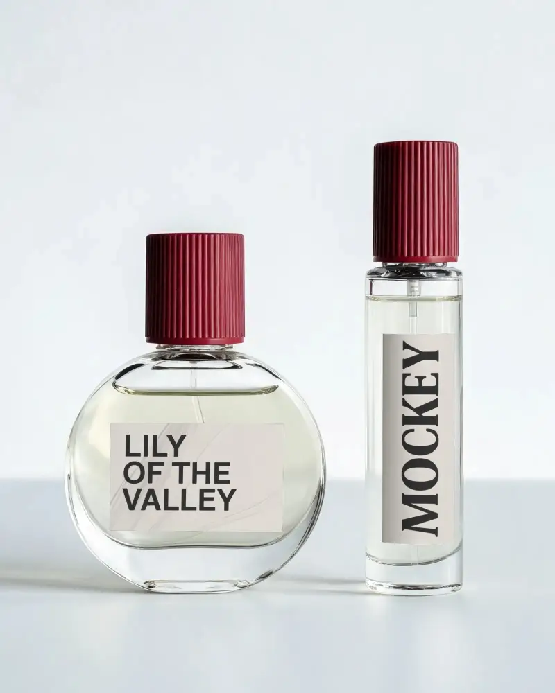 Elegant Glass Perfume Bottles Mockup With Ribbed Caps For Luxury Fragrance Packaging Design
