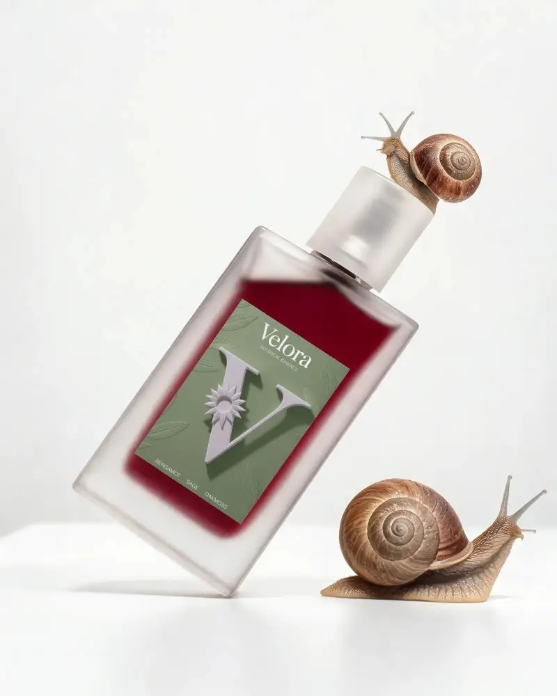 Elegant Perfume Bottle Mockup Showcasing Sleek Modern Style With Snail Creative Element