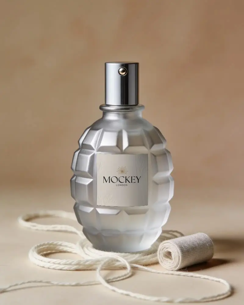 Elegant Spray Perfume Mockup Container With Unique Patterned Bottle For Brand Showcase