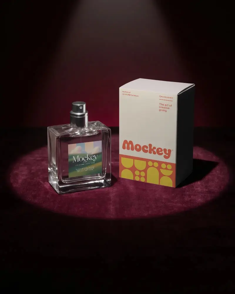 Premium Perfume Bottle And Box Mockup Showcasing Sleek Design For Beauty Product Display