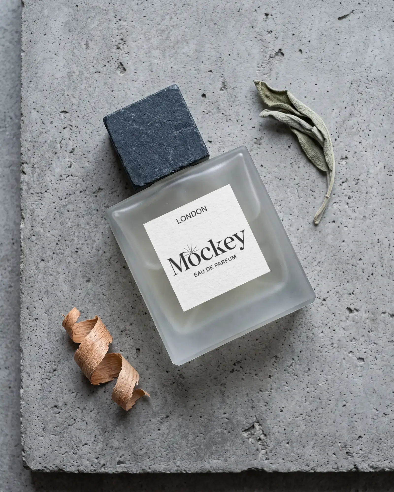 Premium Square Perfume Bottle Mockup With Natural Wood Cap And Eco Friendly Design Elements