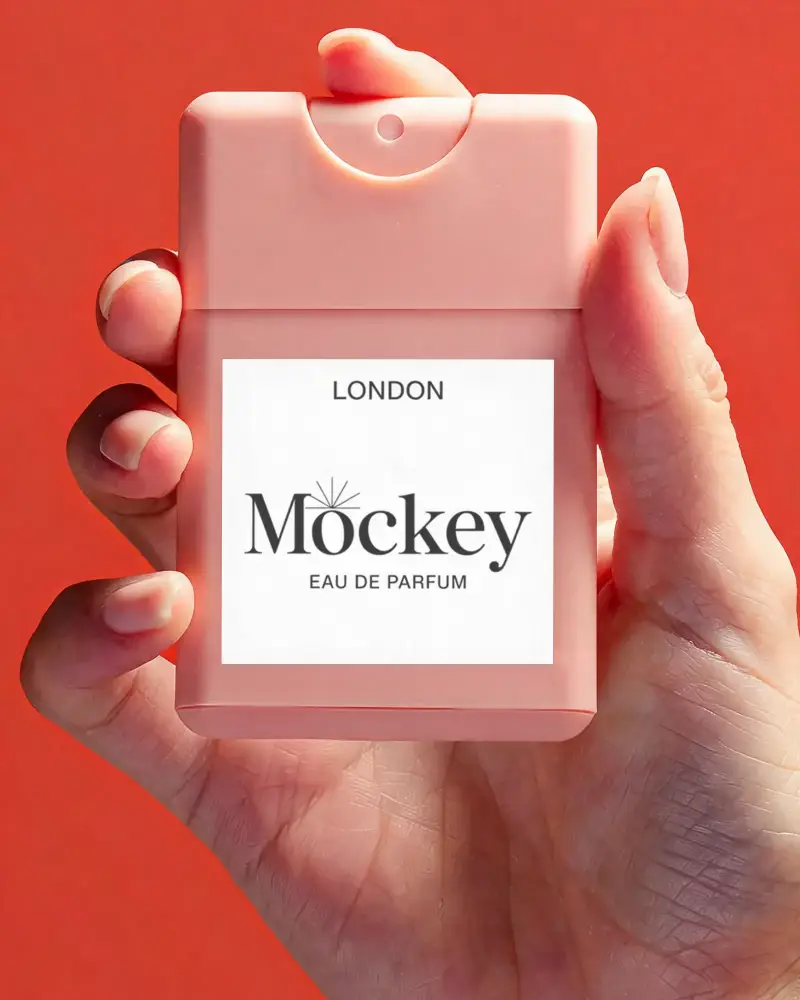 Compact Handheld Perfume Bottle Mockup With Customizable Label For Fragrance Branding