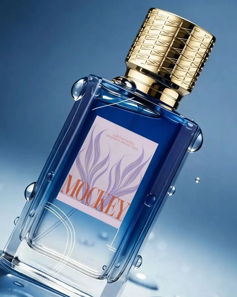 Luxury Perfume Mockup With Water Drops Elegant Fragrance Packaging Design