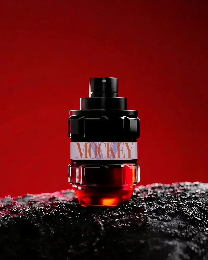 Sleek Modern Perfume Mockup Highlighted On Textured Surface For Luxury Brand Display