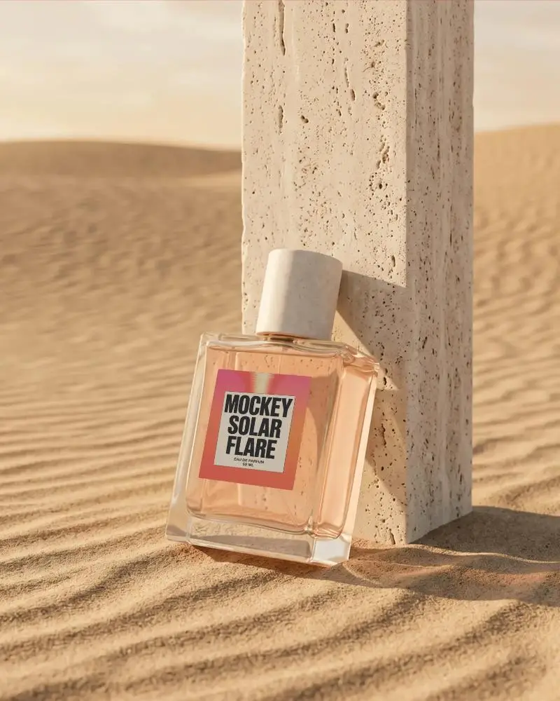 Luxury Desert Inspired Perfume Bottle Mockup For Premium Fragrance Brand Presentation