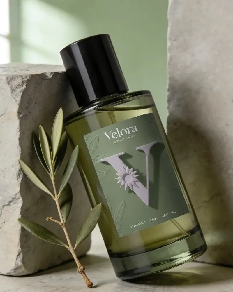 Luxury Natural Perfume Bottle Mockup With Spa Inspired Elements For Brand Presentation