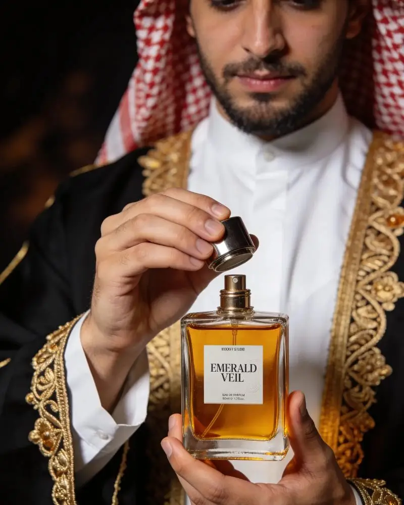 Luxury Arabian Perfume Bottle Mockup For Elegant Fragrance Brand Presentation