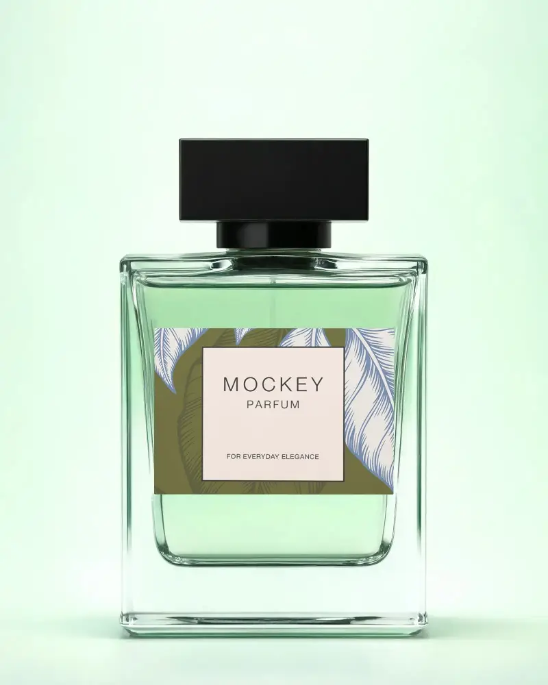 Luxury Perfume Bottle Mockup With Minimalist Clear Glass And Blank Label Design
