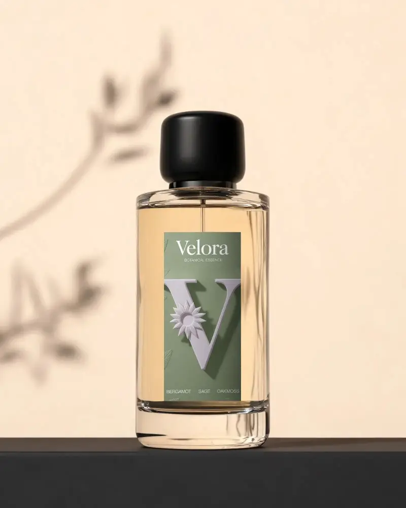 Luxury Glass Perfume Packaging Mockup With Clear Liquid And Black Cap Design