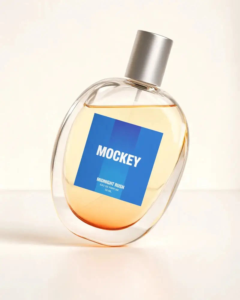 Elegant Glass Perfume Bottle Mockup With Metallic Cap For Branding Identity Design