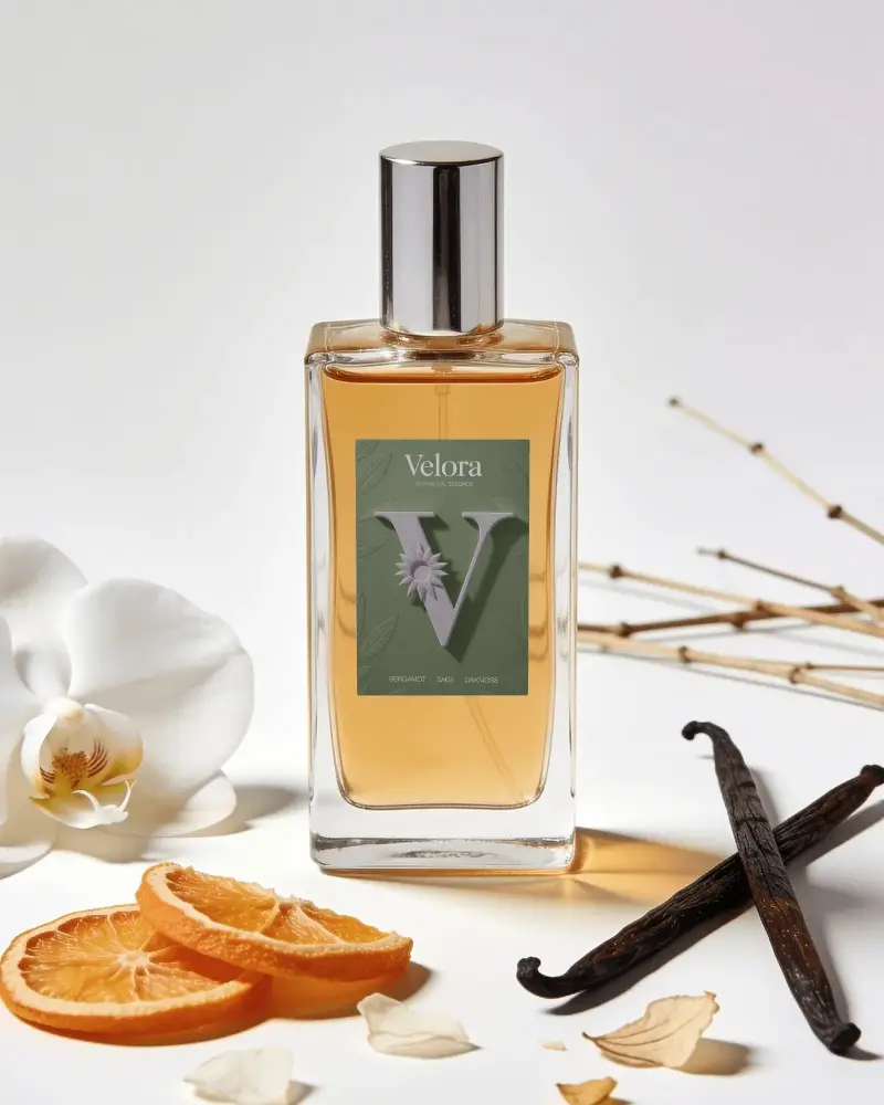 Luxury Perfume Bottle Mockup With Floral Vanilla And Citrus Elements For Brand Presentation