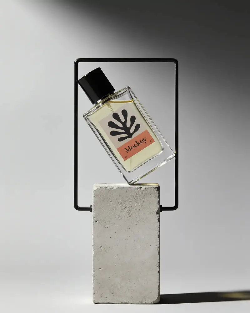 Minimalist Elegant Perfume Bottle Mockup On Concrete Stand Creative Luxury Fragrance Display