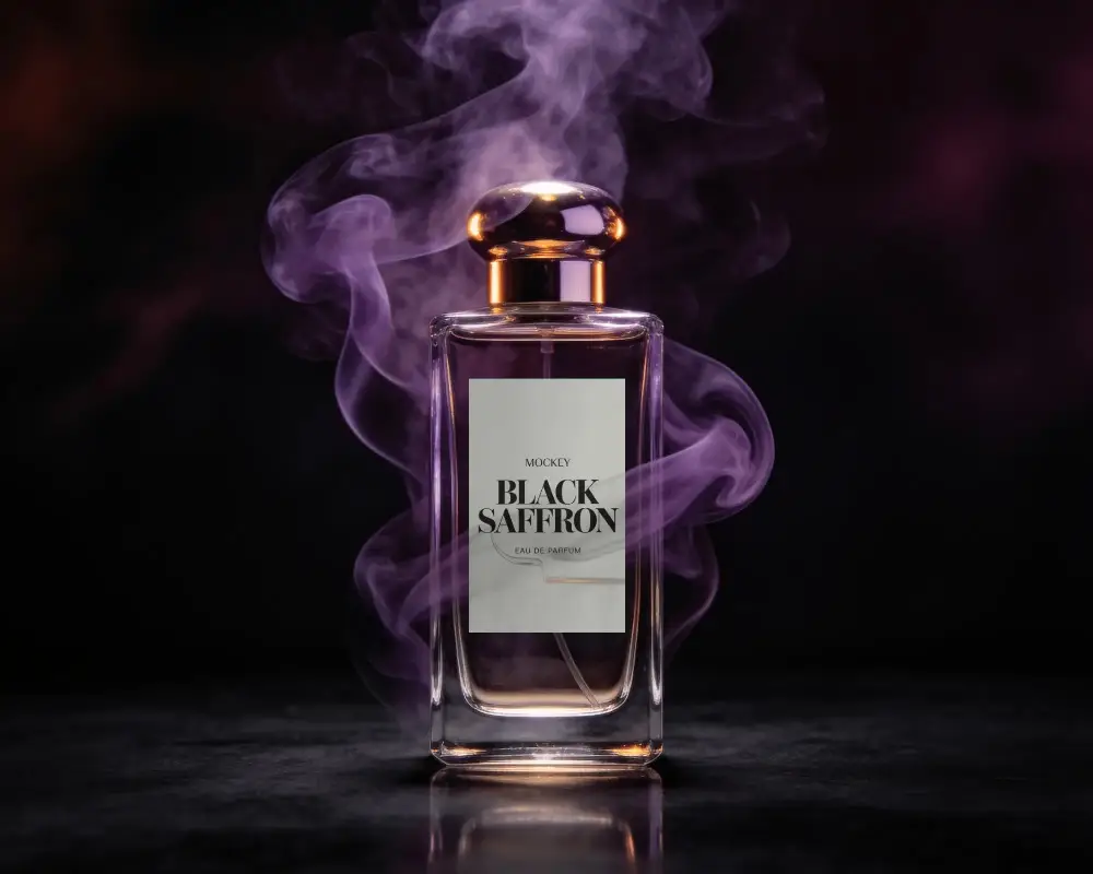 Luxury Perfume Bottle Mockup With Mystical Scent Smoke Elegant Fragrance Packaging Design