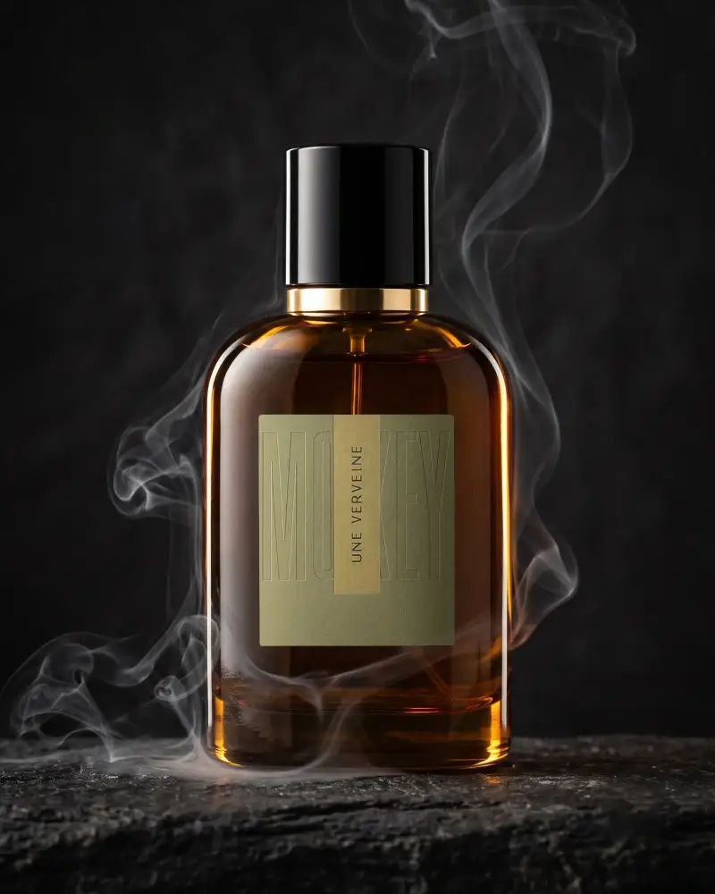Luxury Perfume Bottle Mockup With Smoke Elegant Fragrance Packaging Ideal For Brand Presentation