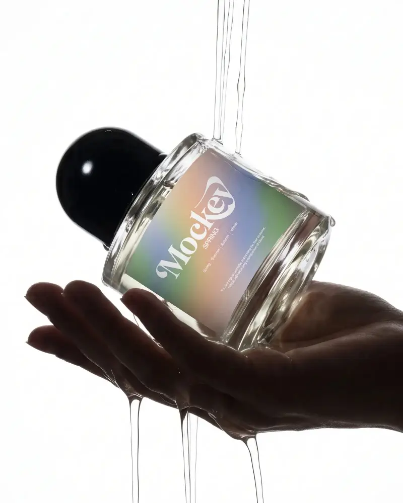 Premium Clear Glass Perfume Bottle Mockup For Fragrance Marketing Presentation