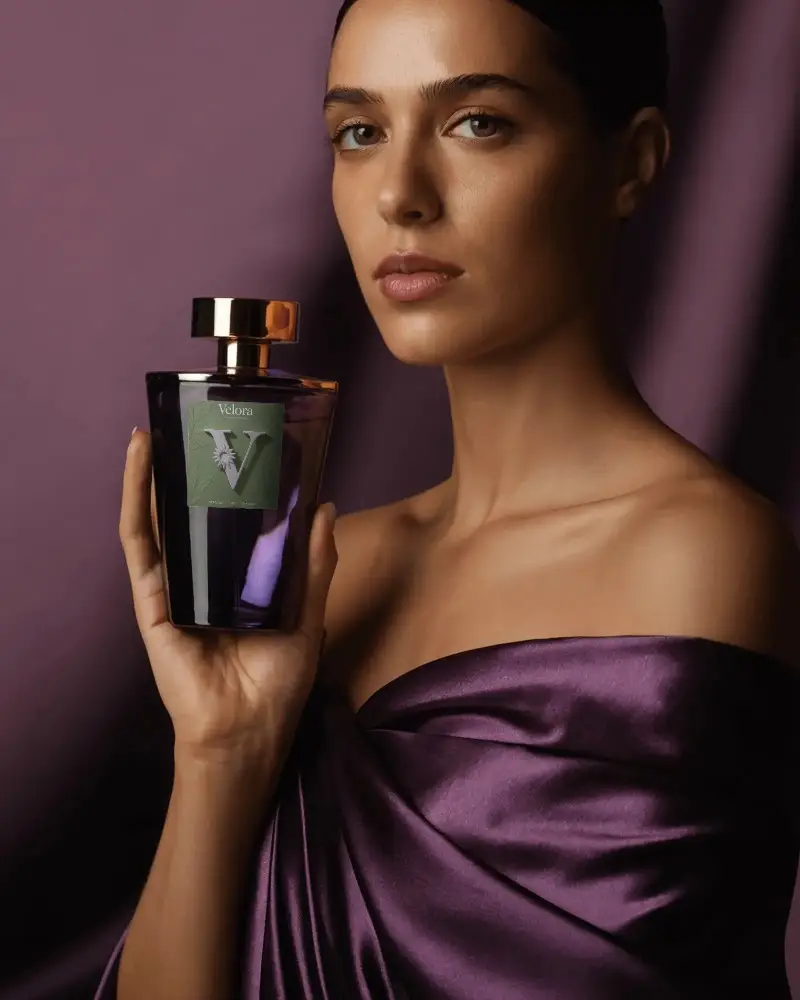 Luxury Elegant Perfume Mockup With Glass Bottle Holding Model For Fragrance Brand Promotion