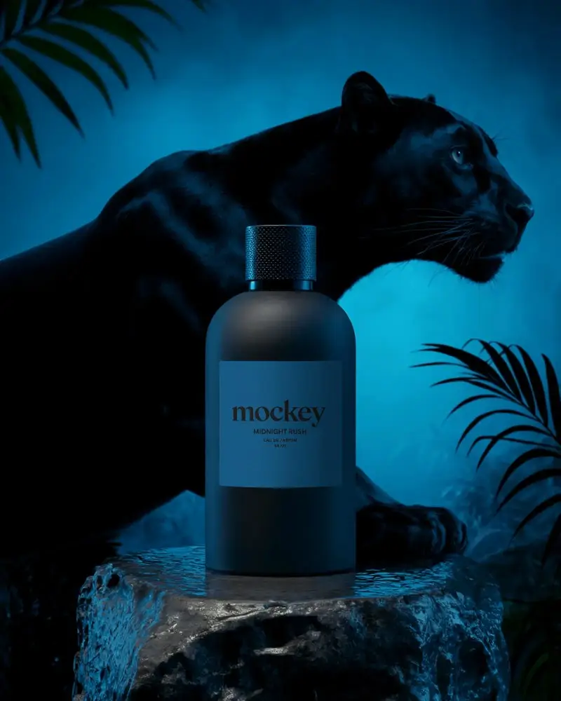 Luxury Perfume Bottle Mockup With Panther Theme For Scent Branding And Packaging Design