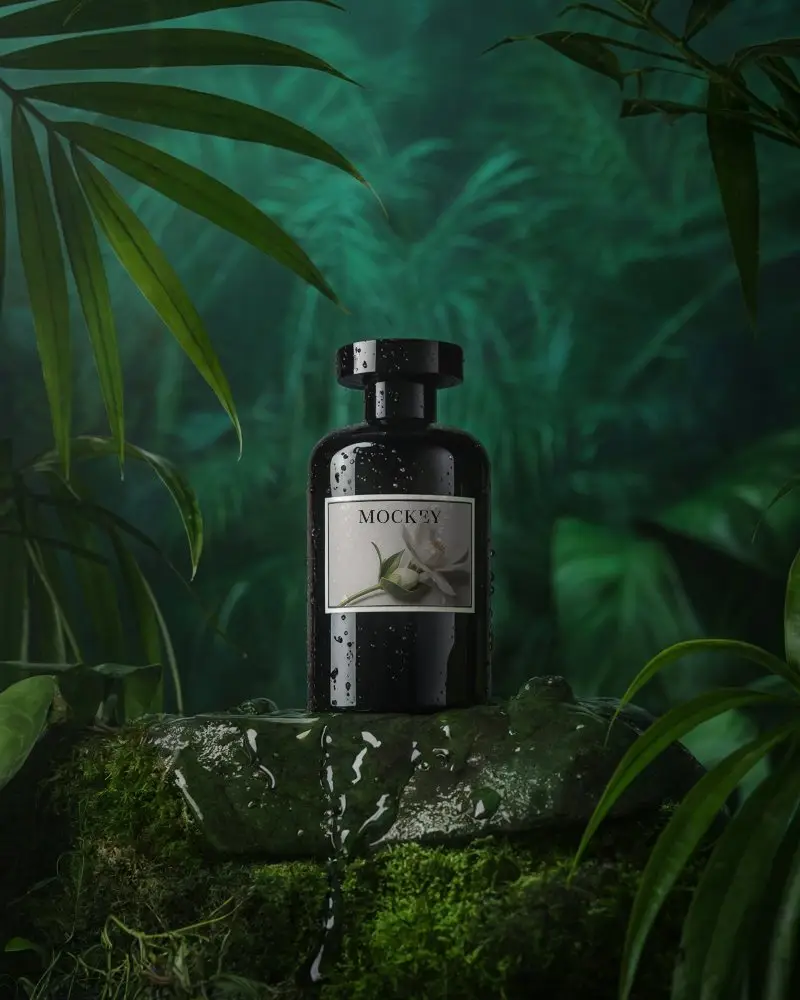  Luxury Perfume Bottle Mockup In Natural Jungle Environment For Brand Showcase