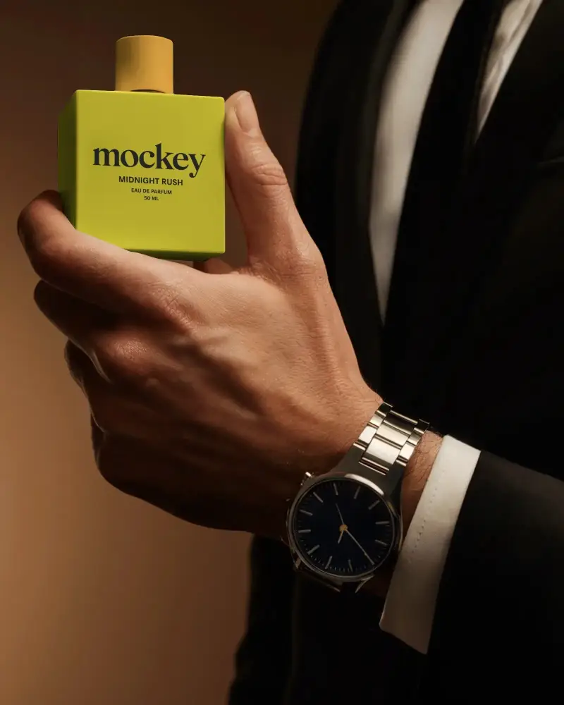 Luxury Mens Perfume Bottle Mockup In Elegant Hand Fashionable Accessory Style Sophistication