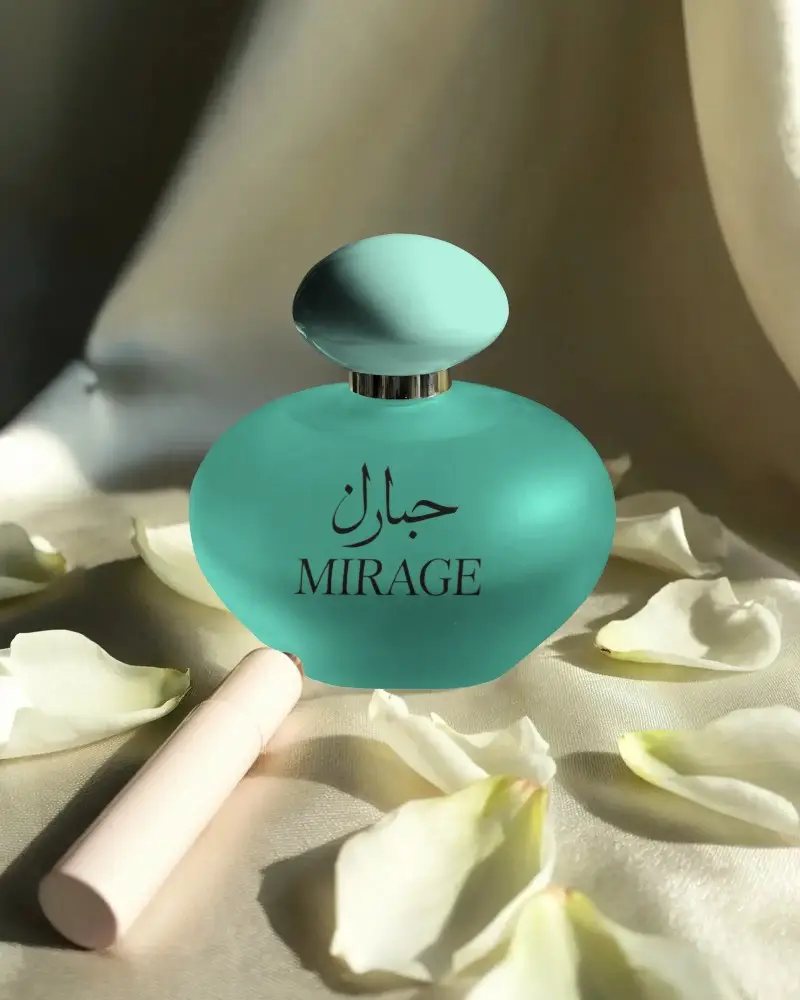 Luxury Perfume Bottle Mockup With Flower Petals On Soft Fabric Beauty And Fragrance Concept