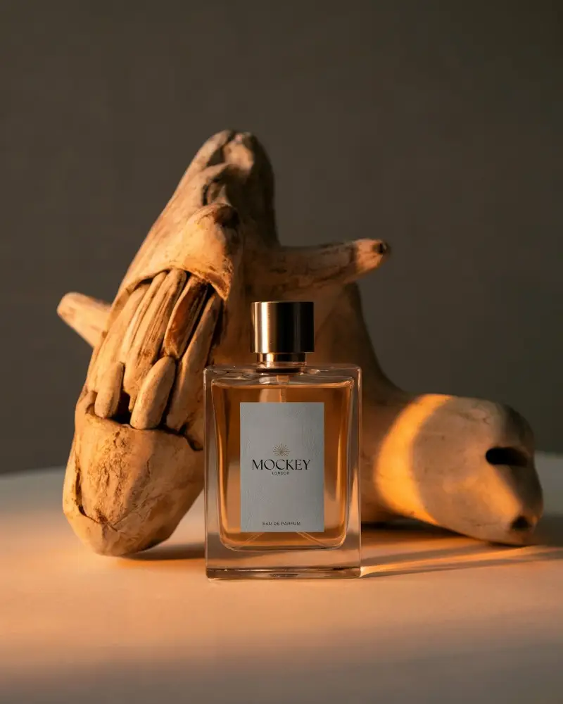  Luxury Perfume Bottle Mockup With Animal Skull On Minimalist Background