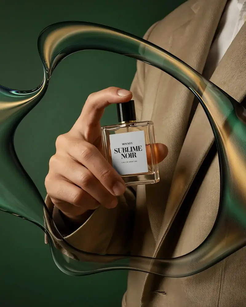 Luxury Perfume Bottle Mockup With Elegant Glass Bottle And Modern Minimalistic Design Elements