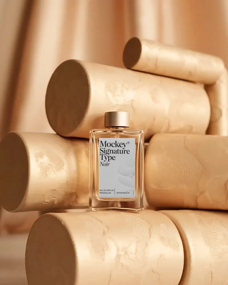 Elegant Perfume Bottle Mockup With Luxury Cylindrical Background For Branding Design