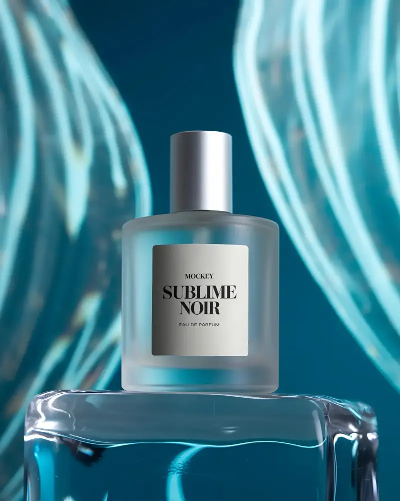 Luxury Perfume Bottle Mockup For Branding And Product Presentation Template In Blue Theme